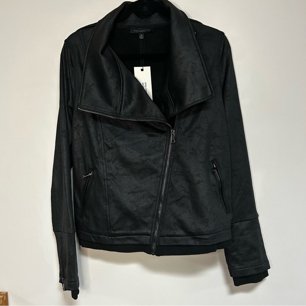Dance & Marvel Moto Black Sweater Faux Leather Casual Jacket Sz XL-NWT